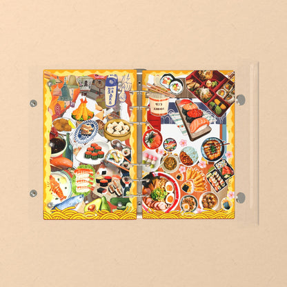 Opened flat: the inside of the front and back covers