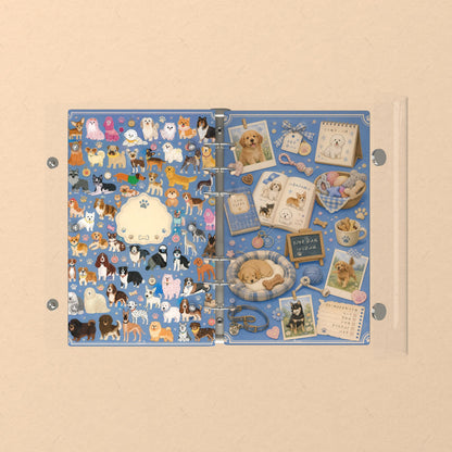 Opened flat: the inside of the front and back covers