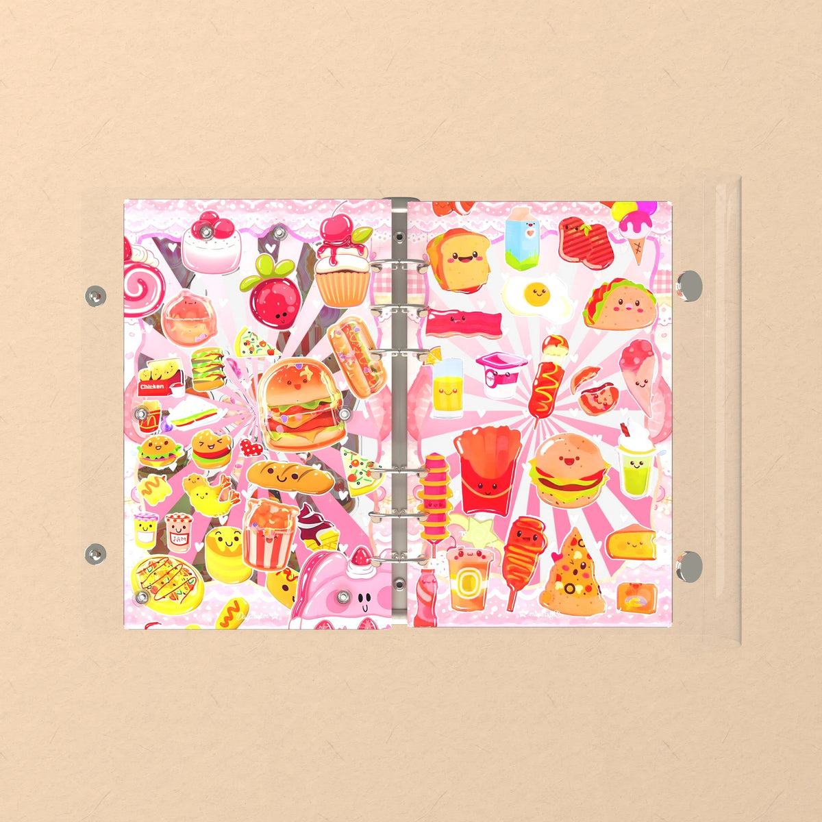 Opened flat: the inside of the front and back covers