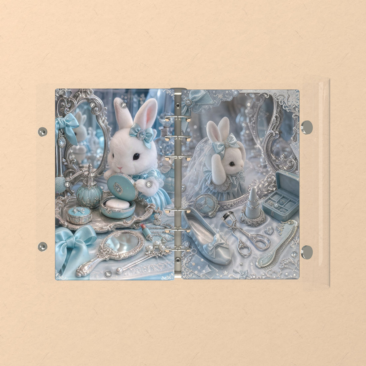 Opened flat: the inside of the front and back covers