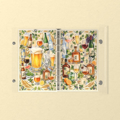 Opened flat: the inside of the front and back covers