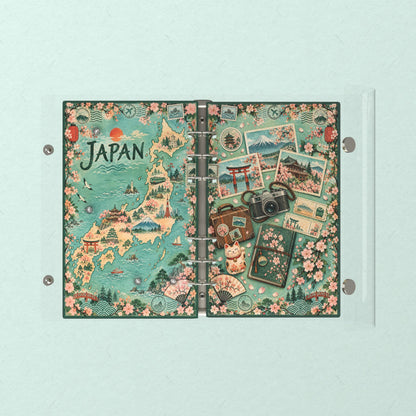 Opened flat: the inside of the front and back covers