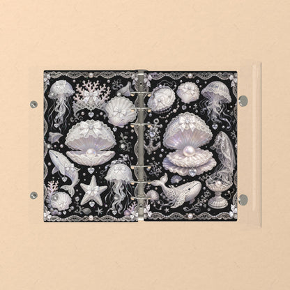 Opened flat: the inside of the front and back covers