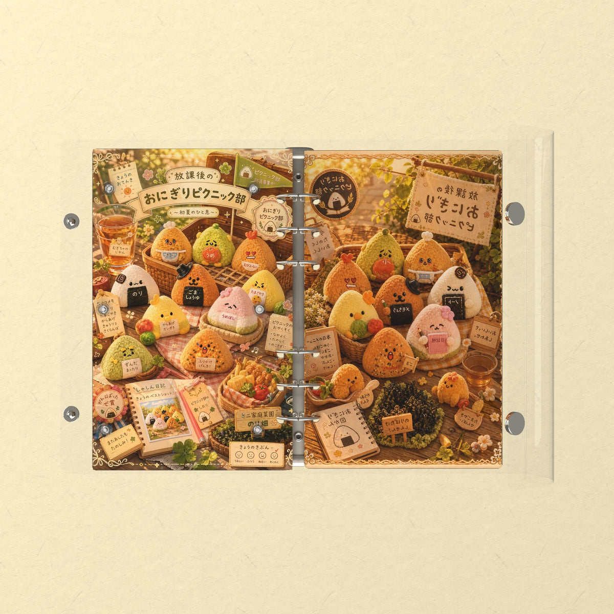 Opened flat: the inside of the front and back covers