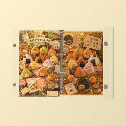 Opened flat: the inside of the front and back covers