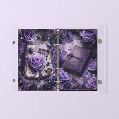 Opened flat: the inside of the front and back covers