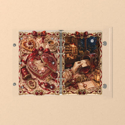 Opened flat: the inside of the front and back covers
