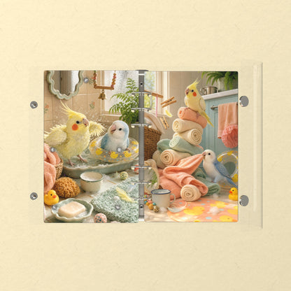 Opened flat: the inside of the front and back covers
