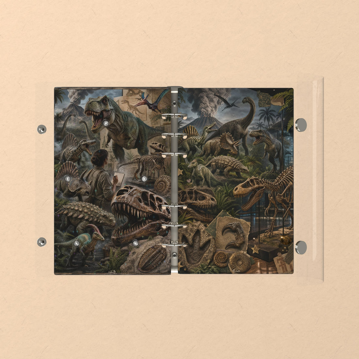 Opened flat: the inside of the front and back covers