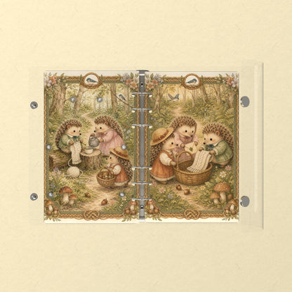 Opened flat: the inside of the front and back covers