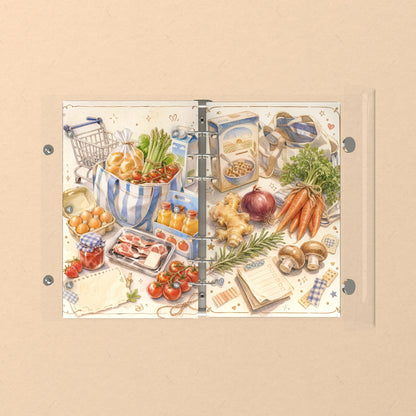 Opened flat: the inside of the front and back covers