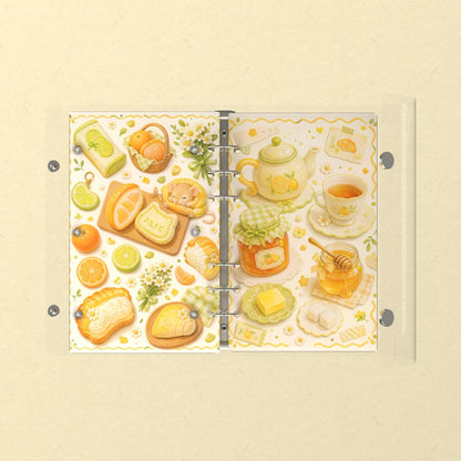 Opened flat: the inside of the front and back covers