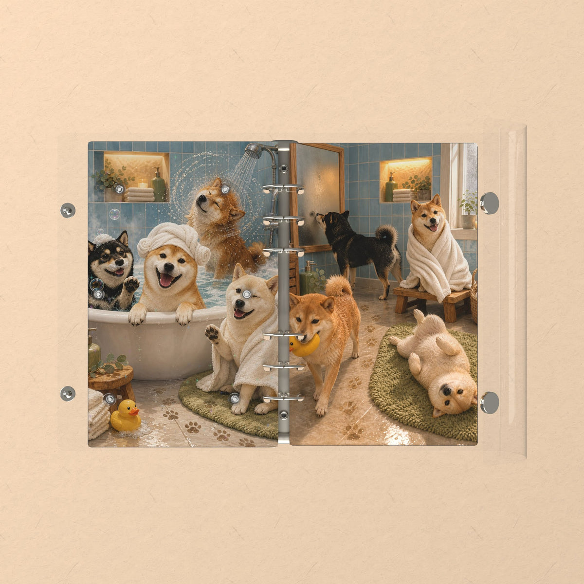 Opened flat: the inside of the front and back covers