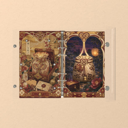 Opened flat: the inside of the front and back covers