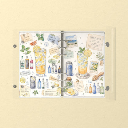 Opened flat: the inside of the front and back covers