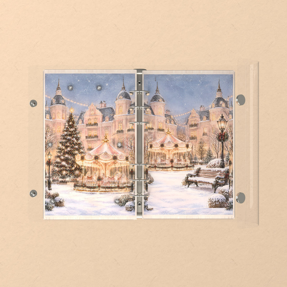 Opened flat: the inside of the front and back covers