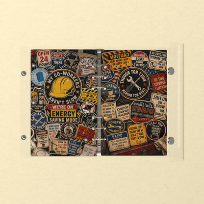 Opened flat: the inside of the front and back covers