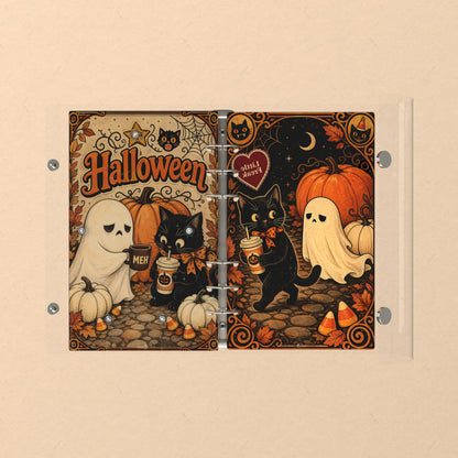 Opened flat: the inside of the front and back covers