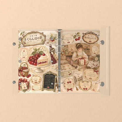 Opened flat: the inside of the front and back covers