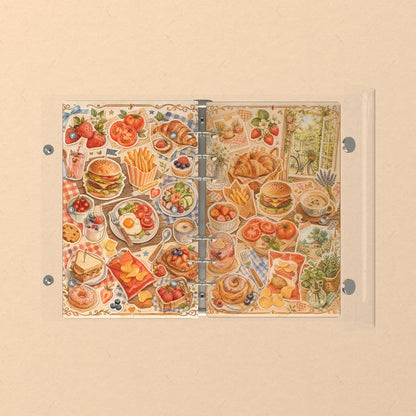 Opened flat: the inside of the front and back covers