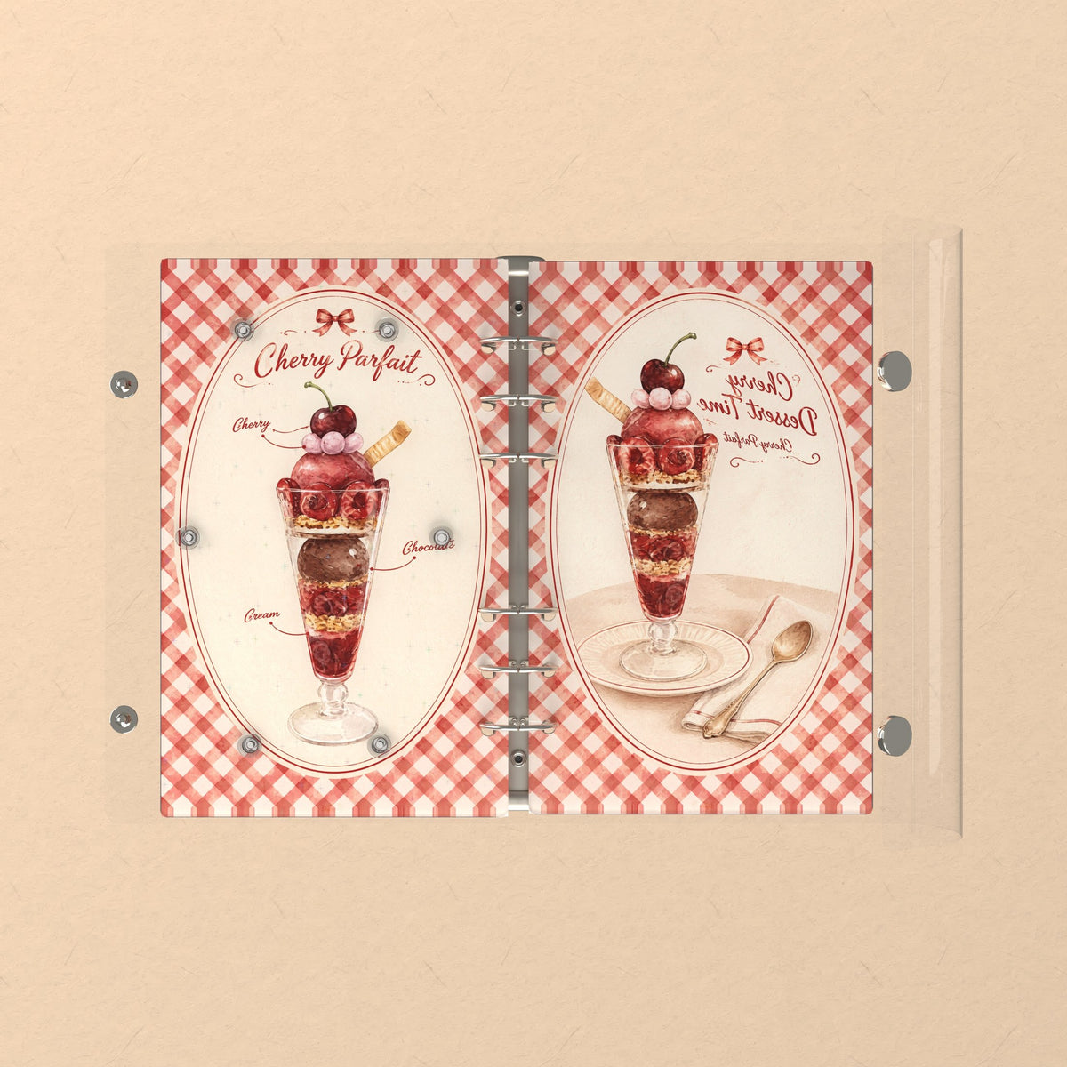 Opened flat: the inside of the front and back covers