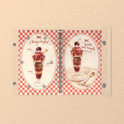 Opened flat: the inside of the front and back covers