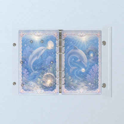 Opened flat: the inside of the front and back covers