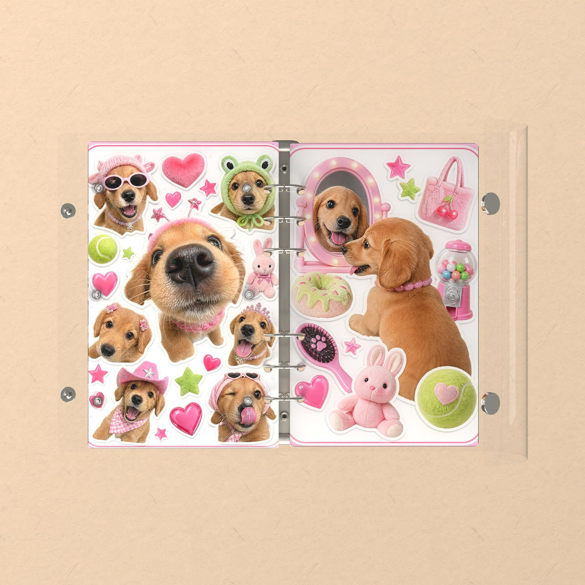 Opened flat: the inside of the front and back covers