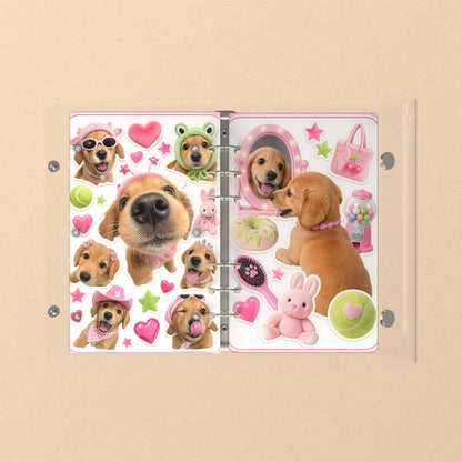 Opened flat: the inside of the front and back covers