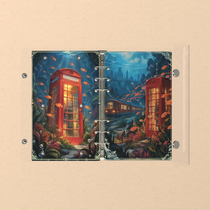 Opened flat: the inside of the front and back covers