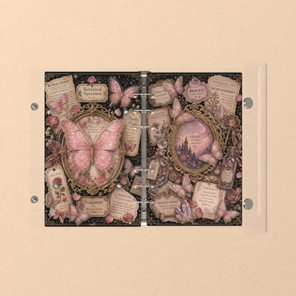 Opened flat: the inside of the front and back covers