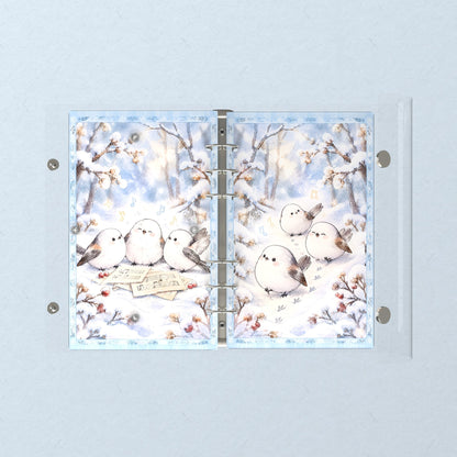 Opened flat: the inside of the front and back covers