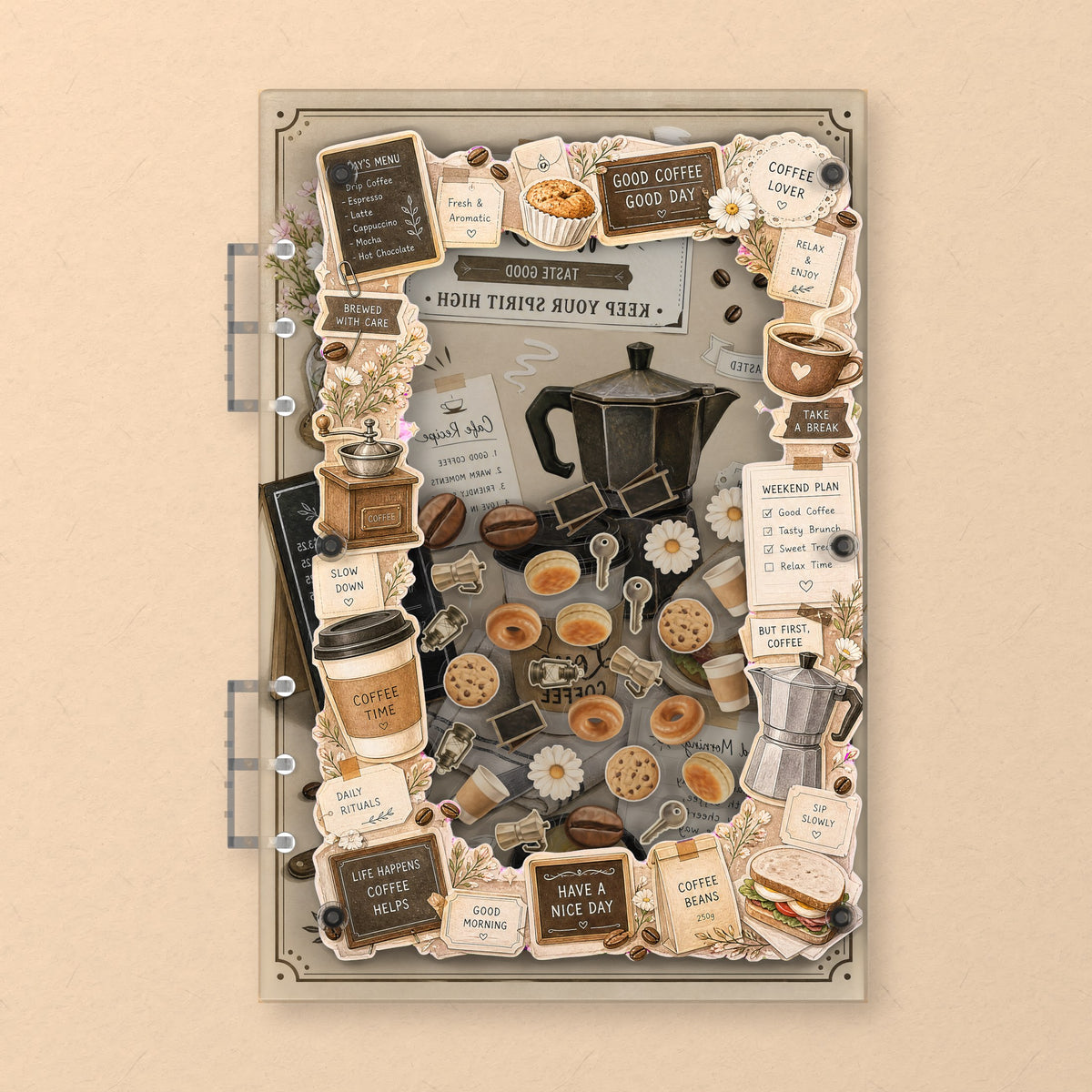 Cafe Breakfast (AG-095) A5 shaker binder notebook, front cover