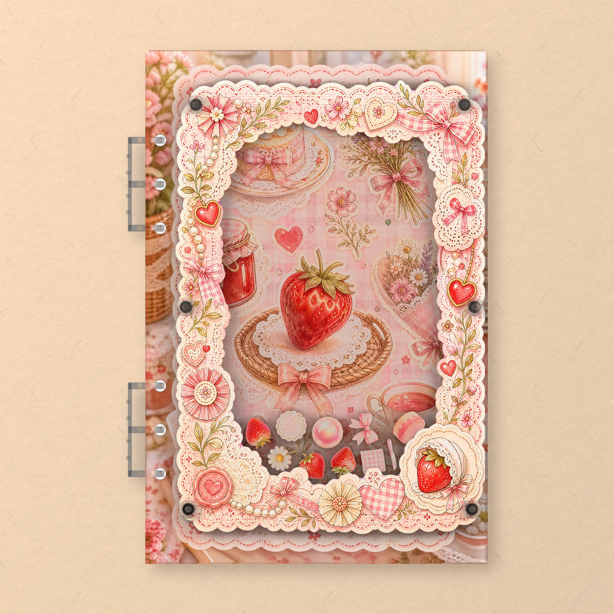 Strawberry Picnic Party (AG-082) A5 shaker binder notebook, front cover
