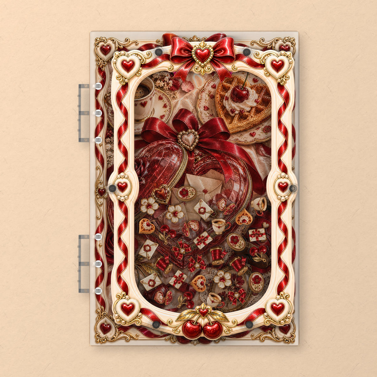 Red Ribbon Hearts (AG-248) A5 shaker binder notebook, front cover