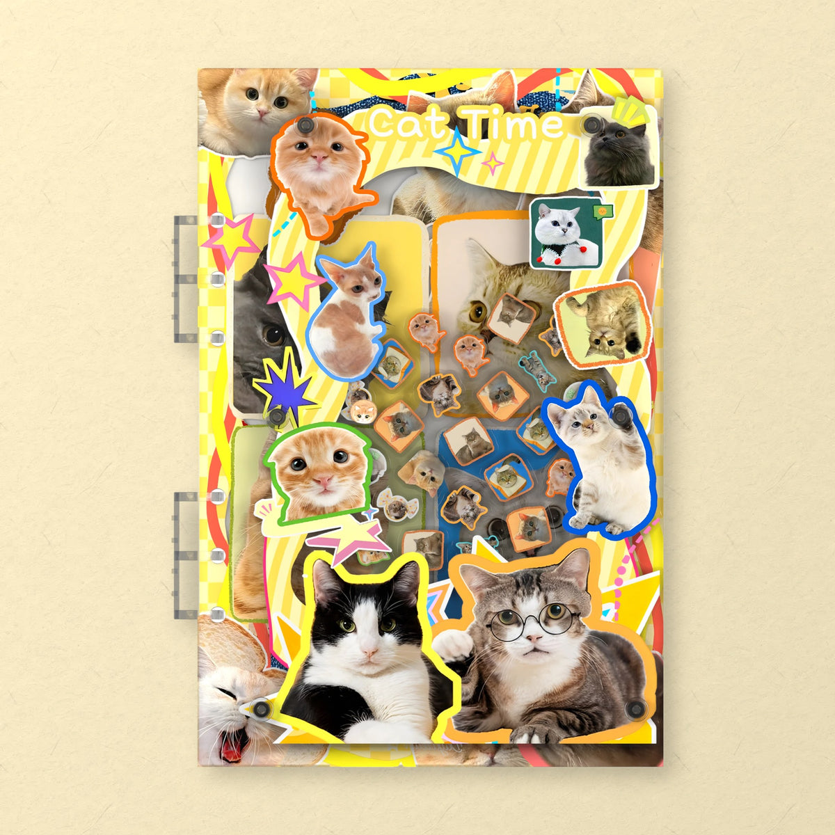 Cat Time Collage (HG-421) A5 shaker binder notebook, front cover