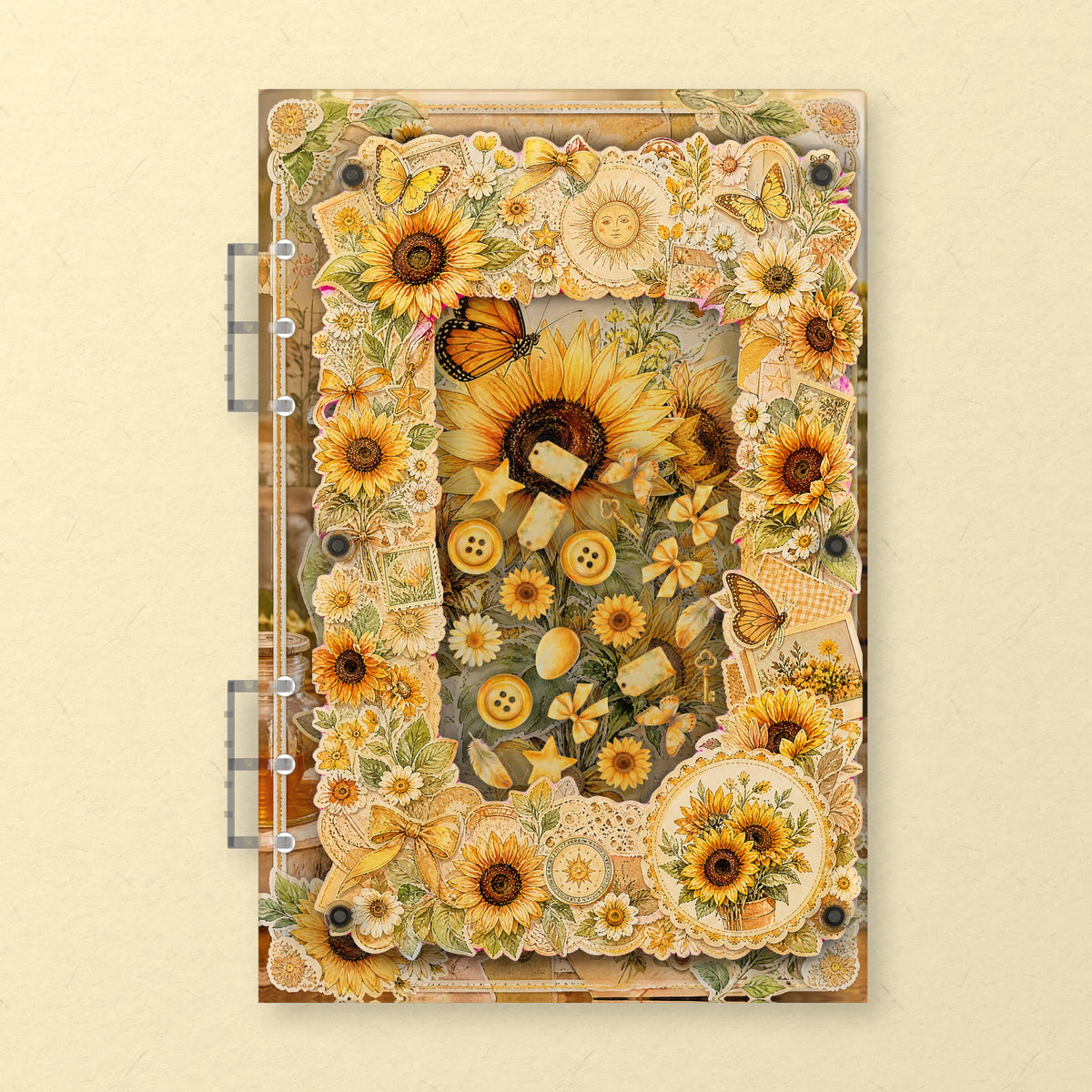 Sunflower Butterflies (AG-080) A5 shaker binder notebook, front cover