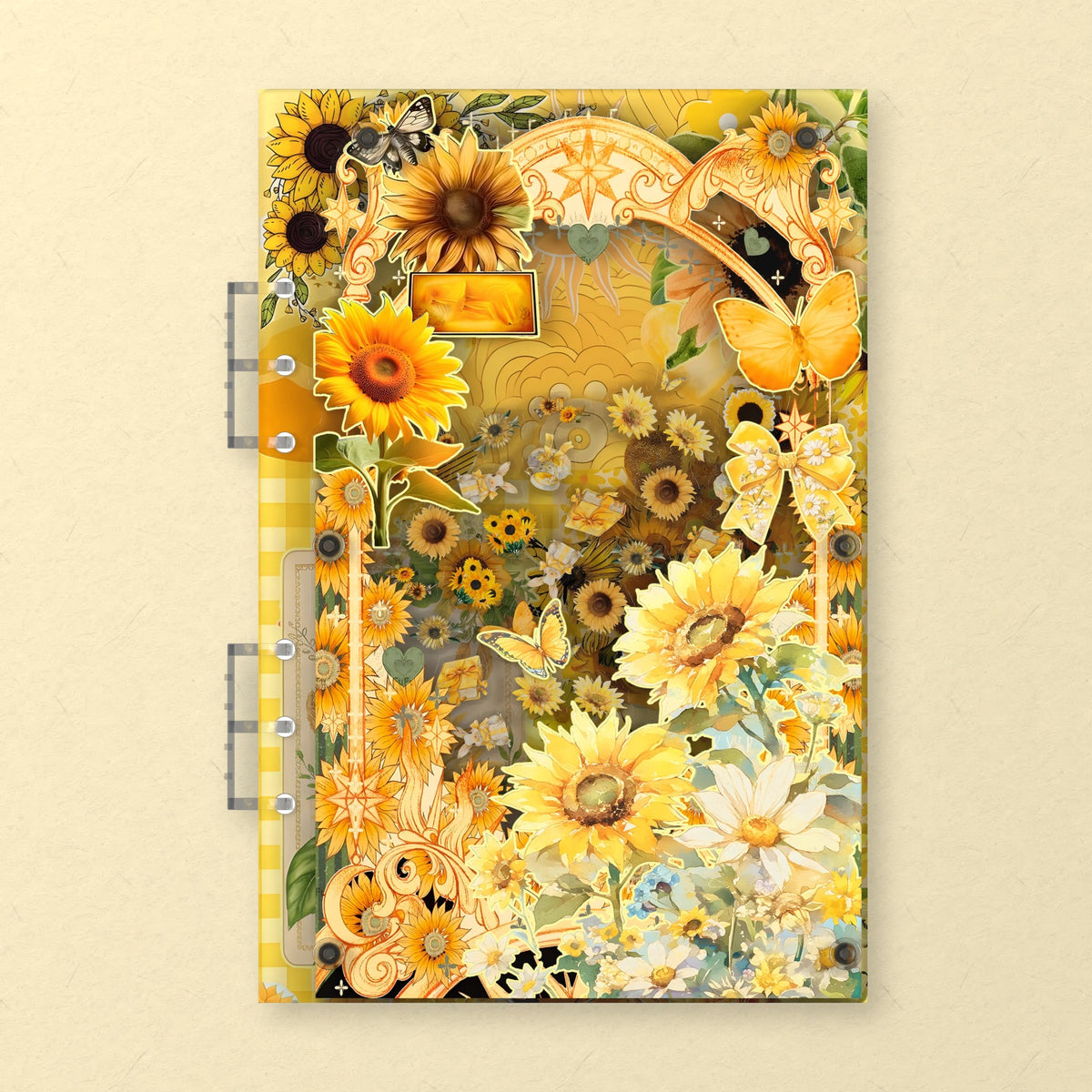 Sunshine Sunflowers (HG-229) A5 shaker binder notebook, front cover