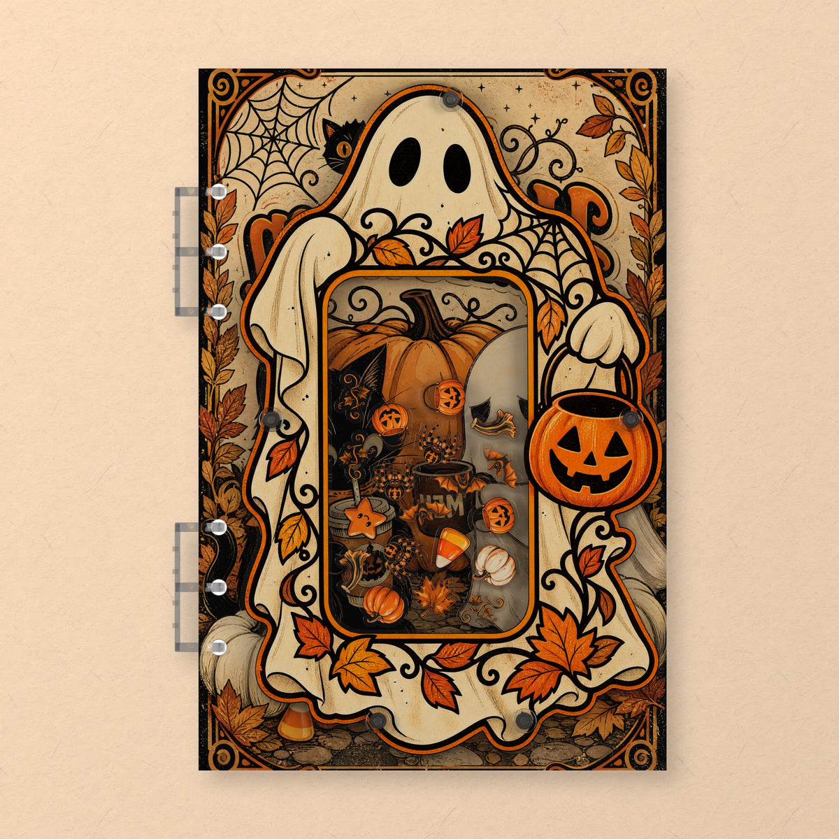 Pumpkin Ghost Halloween (AG-207) A5 shaker binder notebook, front cover
