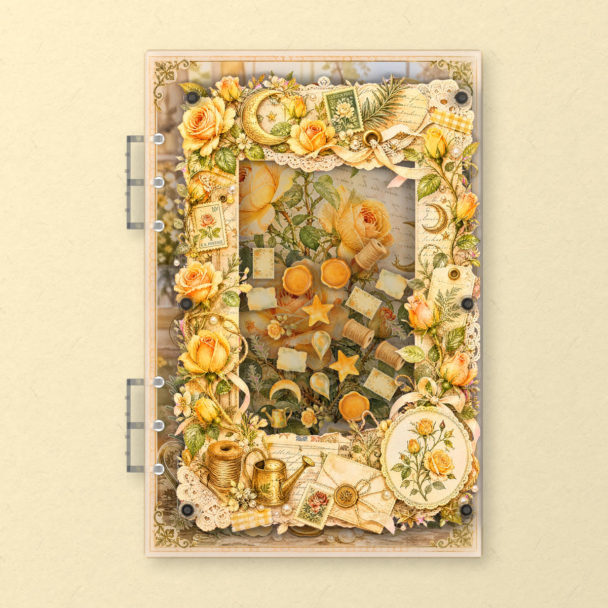 Golden Climbing Roses (AG-084) A5 shaker binder notebook, front cover