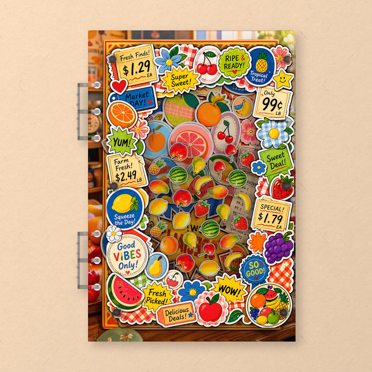 Fruit Market Stickers (AG-081) A5 shaker binder notebook, front cover