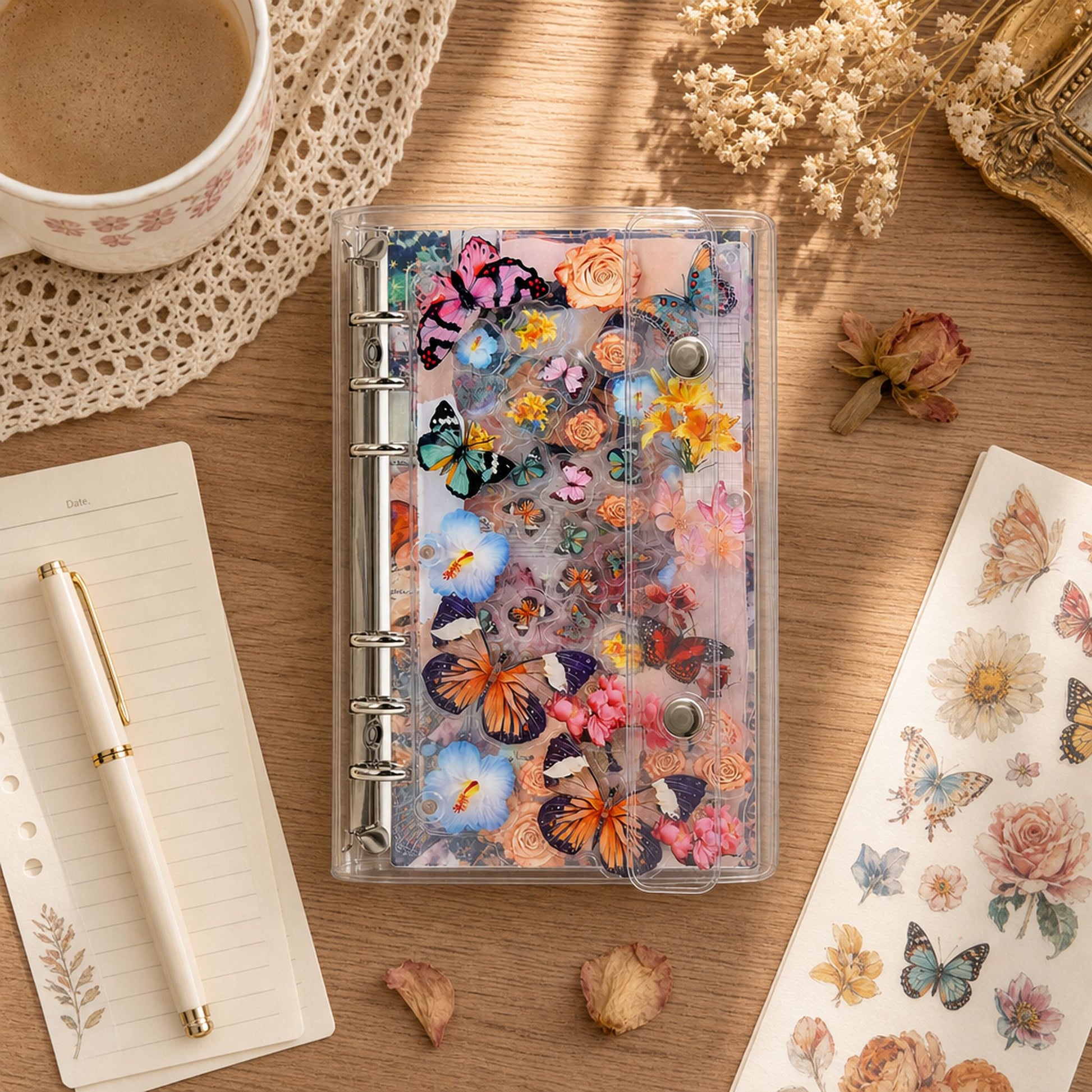 A6 Refillable Shaker Binder - Vintage Butterfly Vintage Butterfly