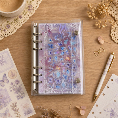 Cute Animals A6 refillable shaker binder lifestyle flat lay for journaling and planner setup