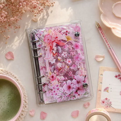 Cherry Blossom A6 refillable shaker notebook binder with clear acrylic cover