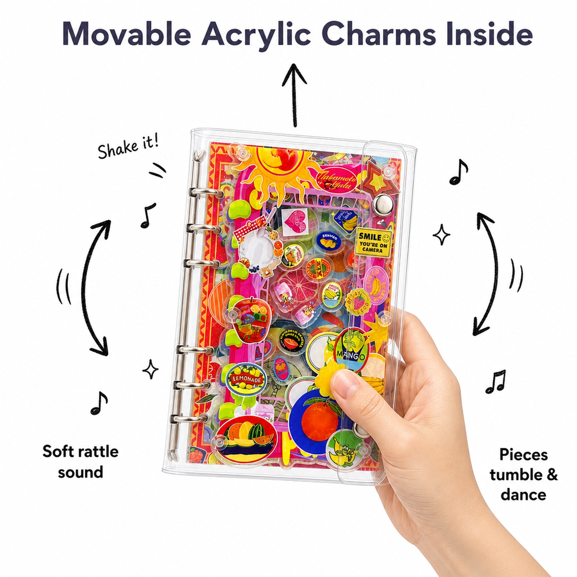 Realistic Fruit refillable notebook binder open for journaling and planning