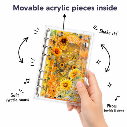 Sunflower A6 refillable shaker notebook binder detail for journaling setup