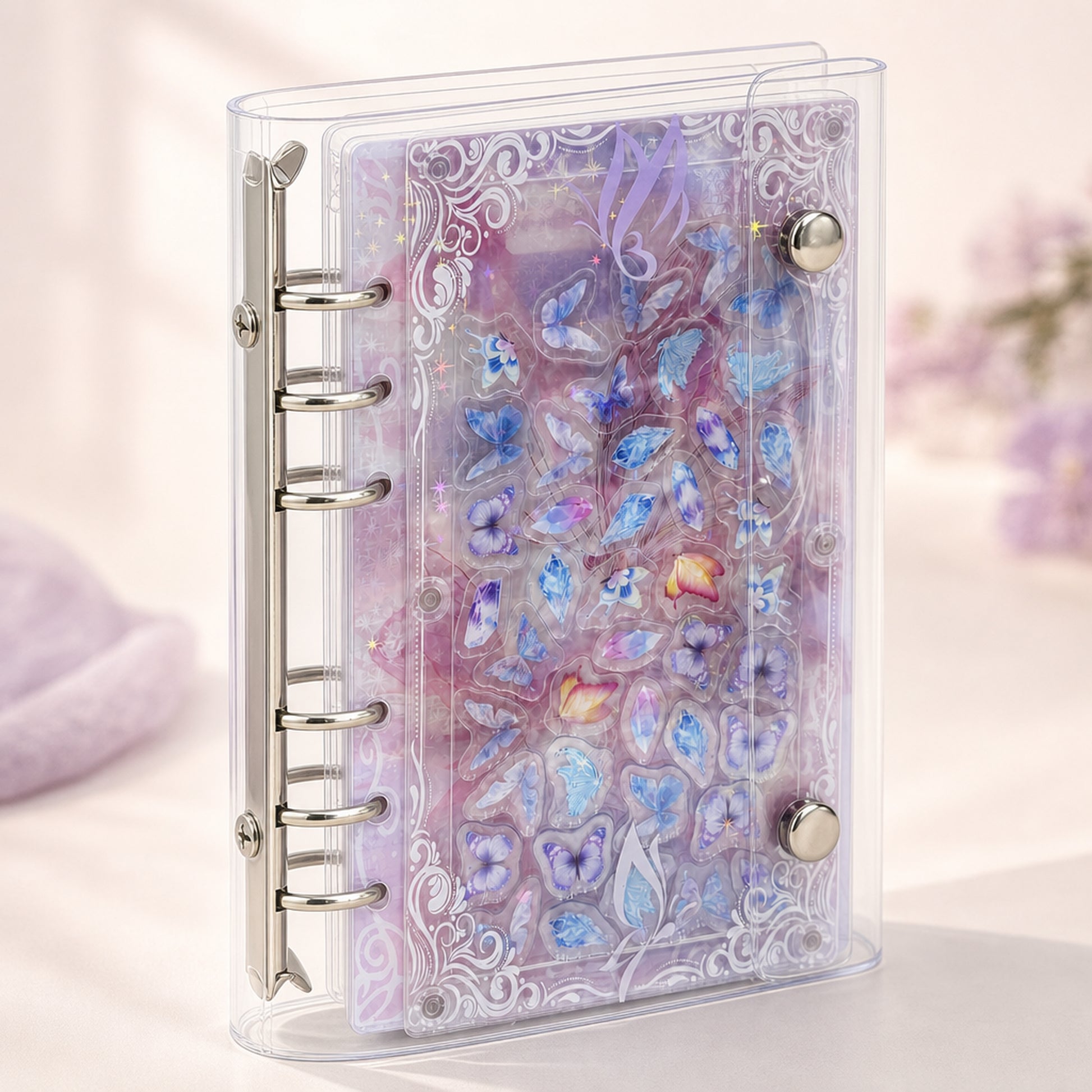 Cute Animals A6 refillable shaker binder angled acrylic cover detail