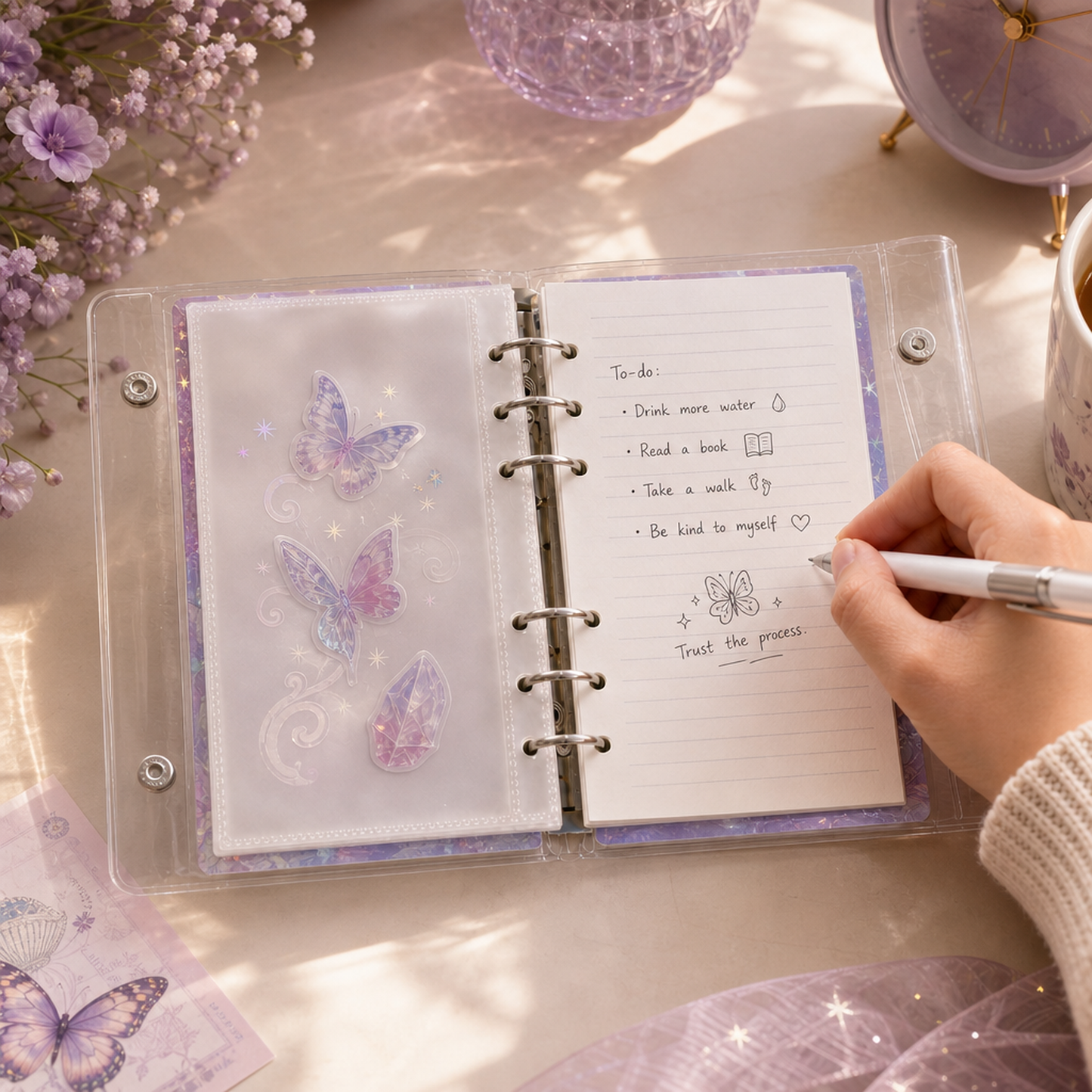 Acrylic Shaker Notebook - White Butterfly detail image