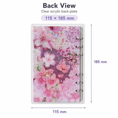 Cherry Blossom A6 refillable shaker notebook binder detail for journaling setup