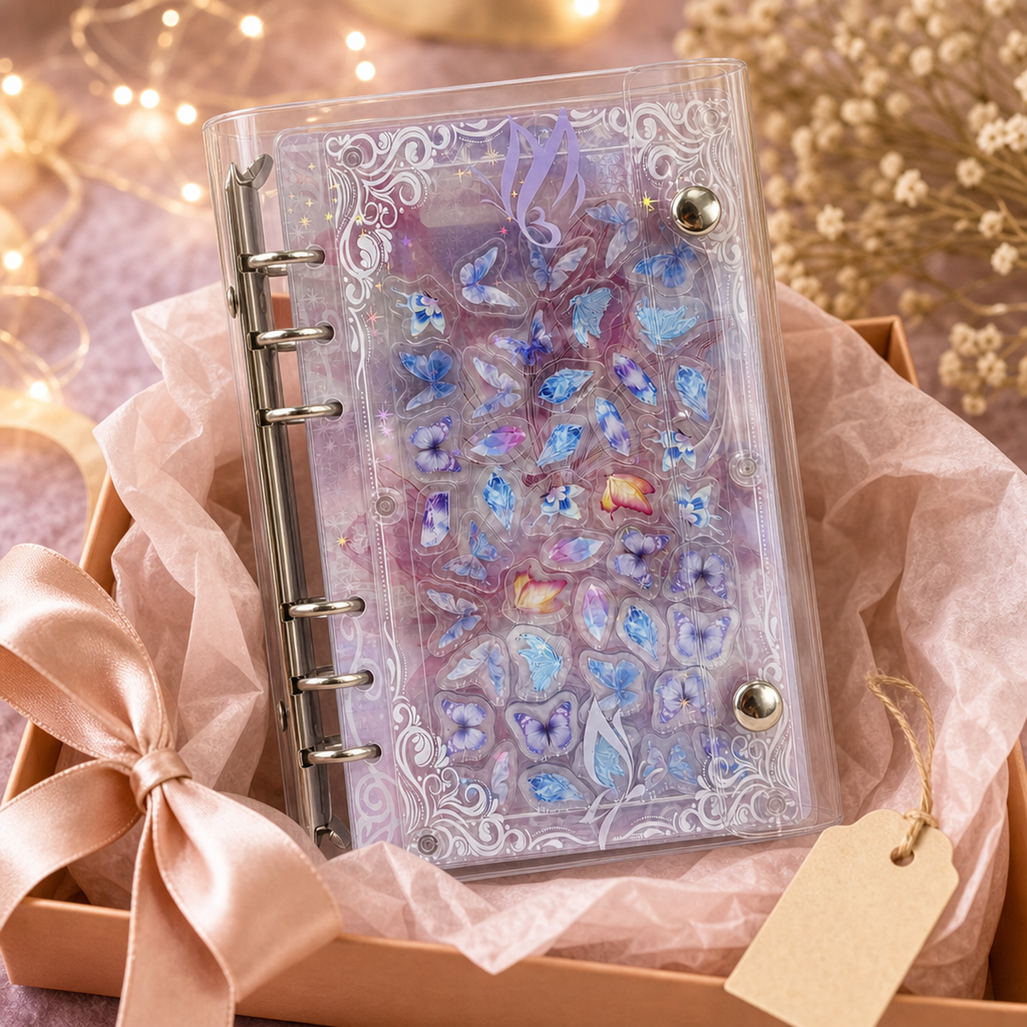 Acrylic Shaker Notebook - White Butterfly detail image